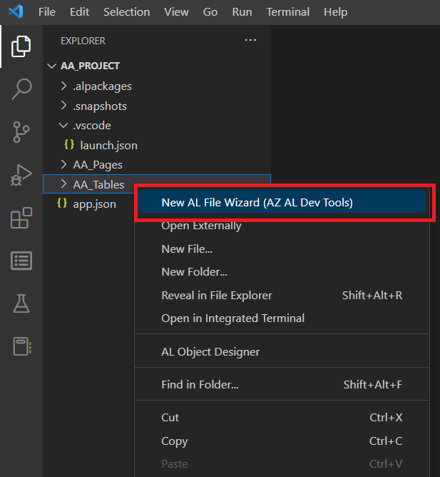 How to Create New Tables Business Central. How to create a new project